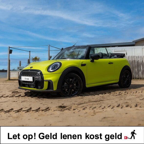 MINI-Cabrio-Zesty-Yellow-voorkant-zijkant-strand-mobiel-glkg-banner-keram